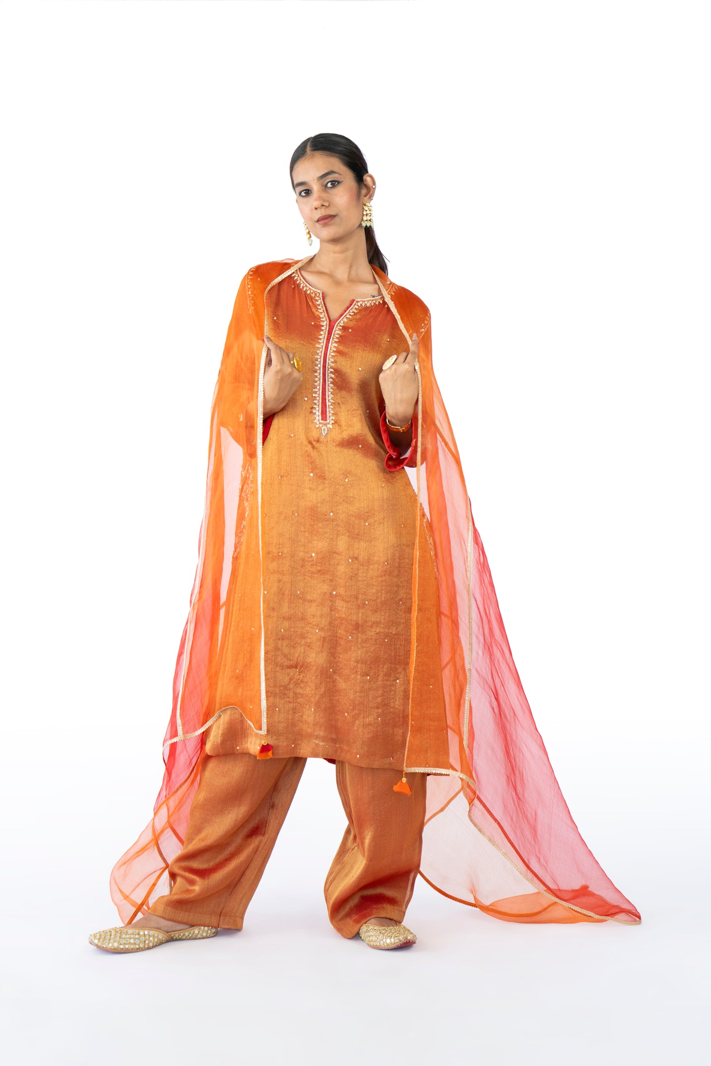 Brown Tissue Kurta Set