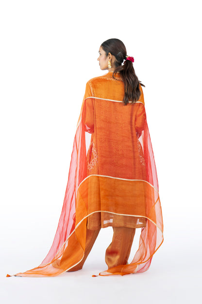 Orange Tissue Kurta Set