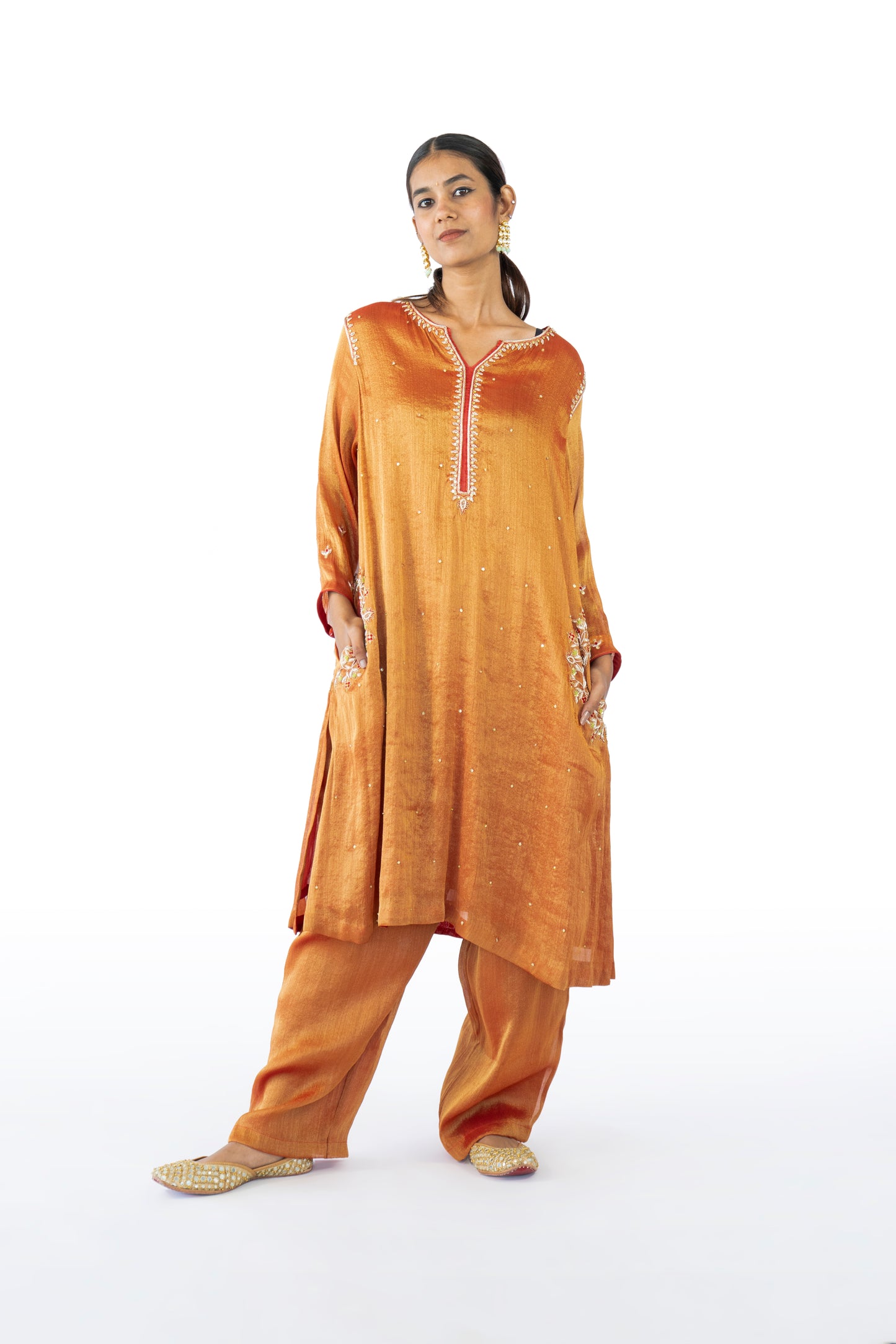 Brown Tissue Kurta Set