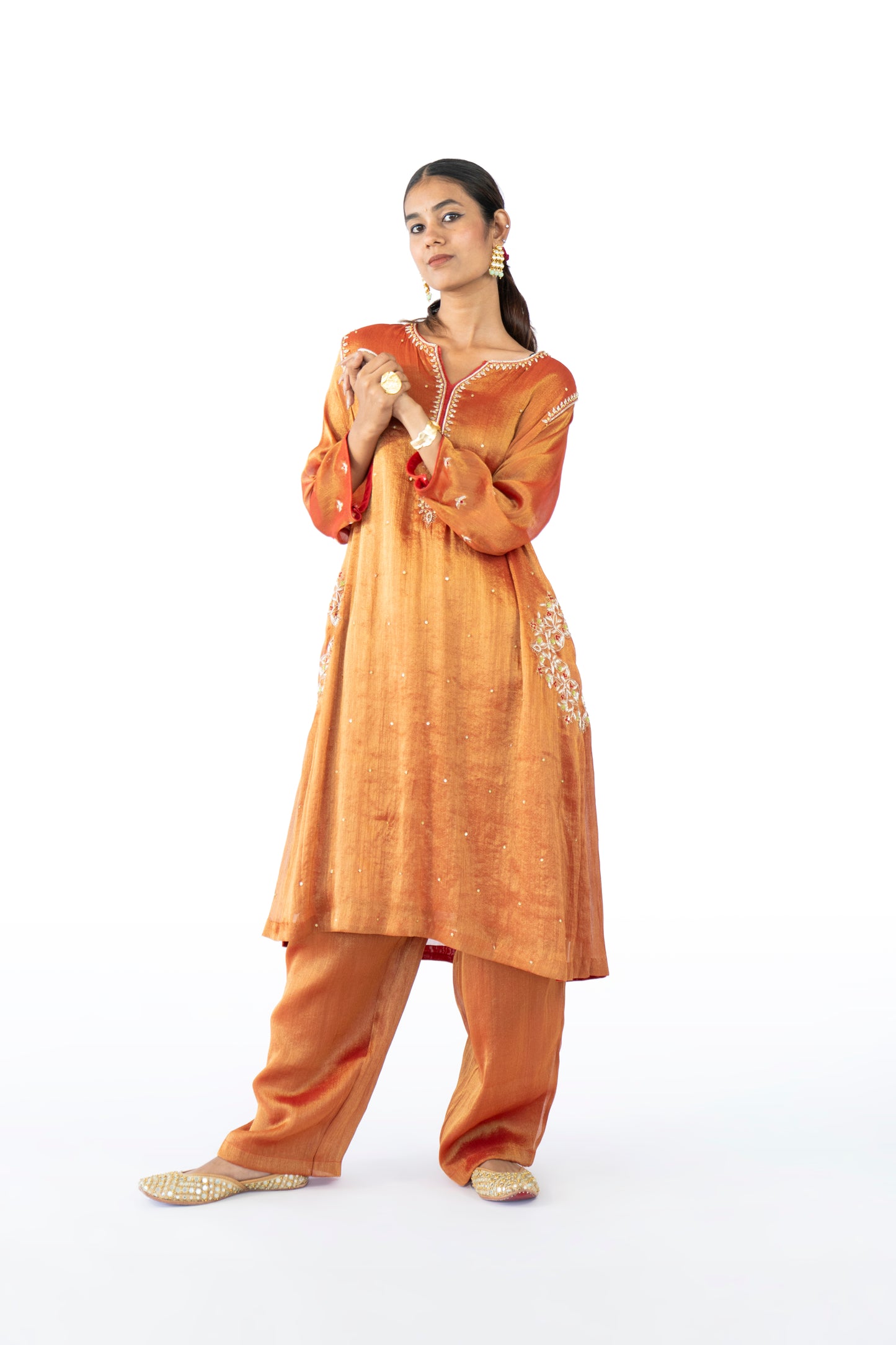 Brown Tissue Kurta Set