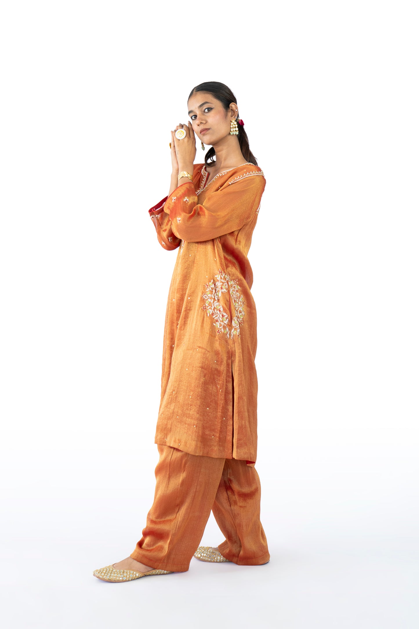 Brown Tissue Kurta Set