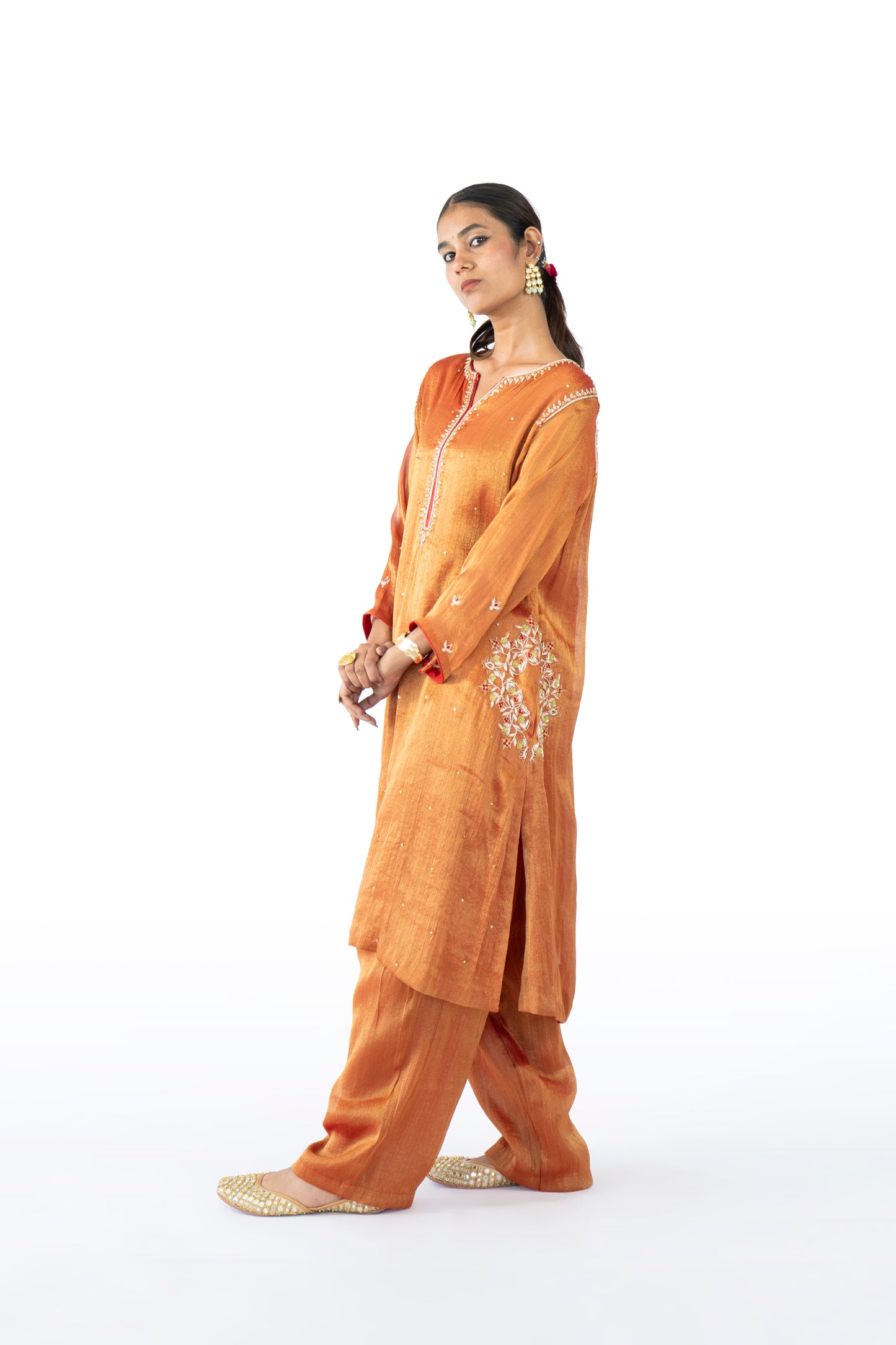 Brown Tissue Kurta Set