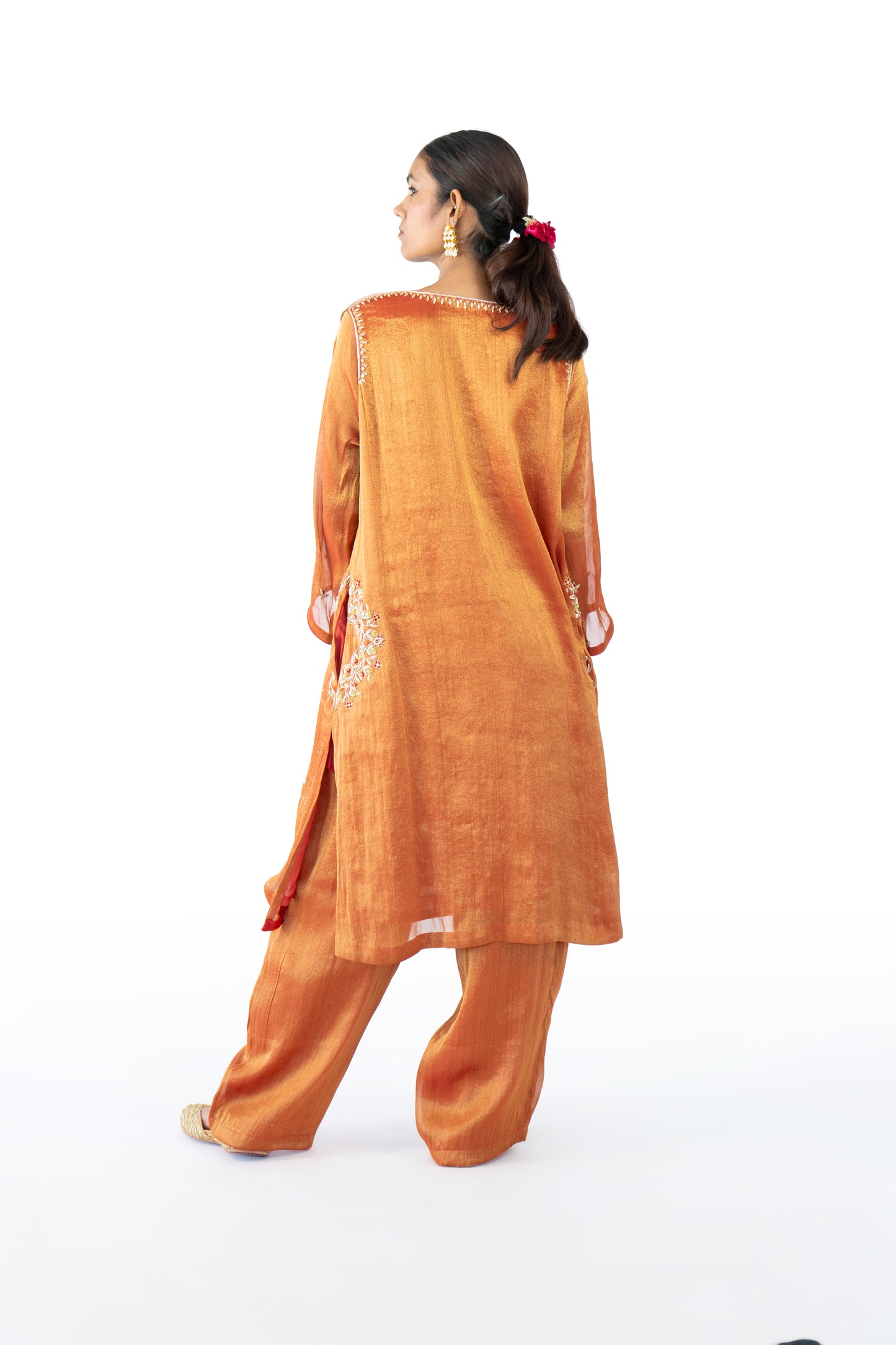 Brown Tissue Kurta Set