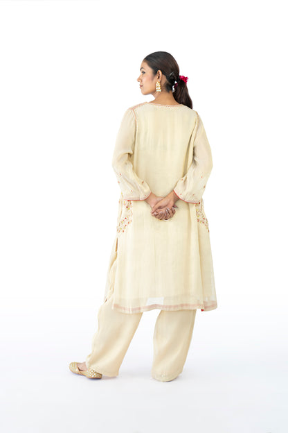 Brown Tissue Kurta Set