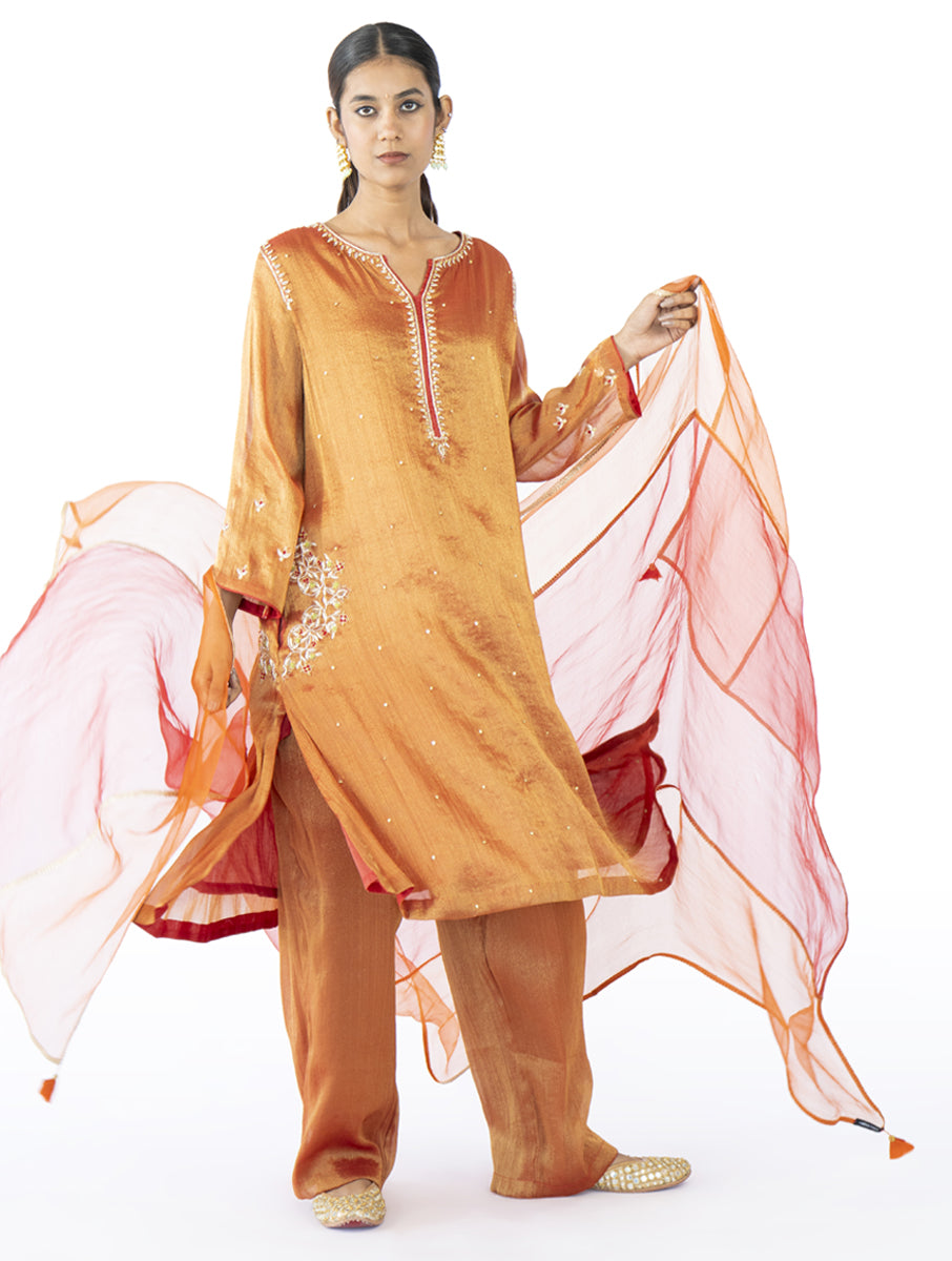Orange Tissue Kurta Set