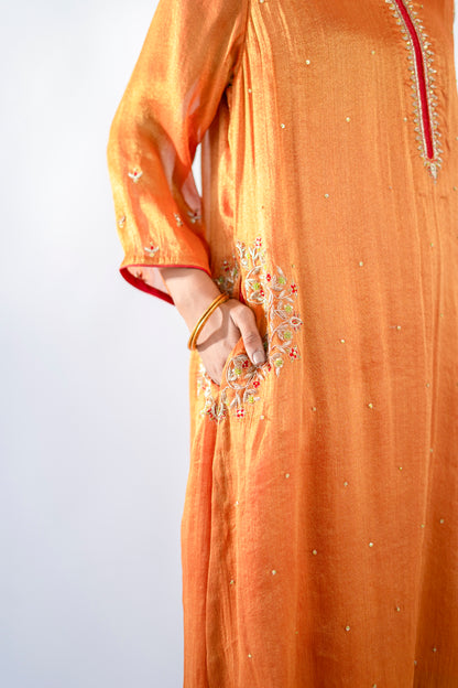 Brown Tissue Kurta Set
