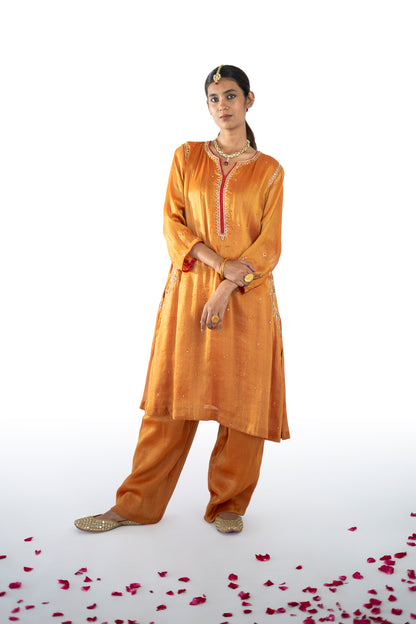 Brown Tissue Kurta Set
