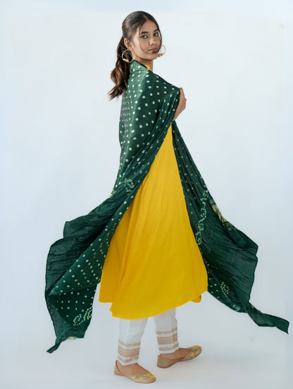 Dark Green Bandhej Dupatta