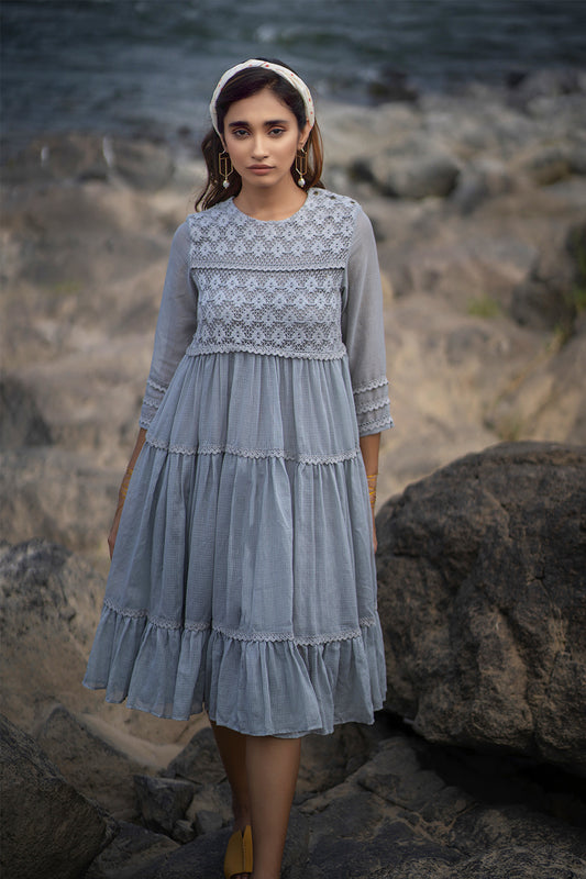 Grey Tiered Lace Dress