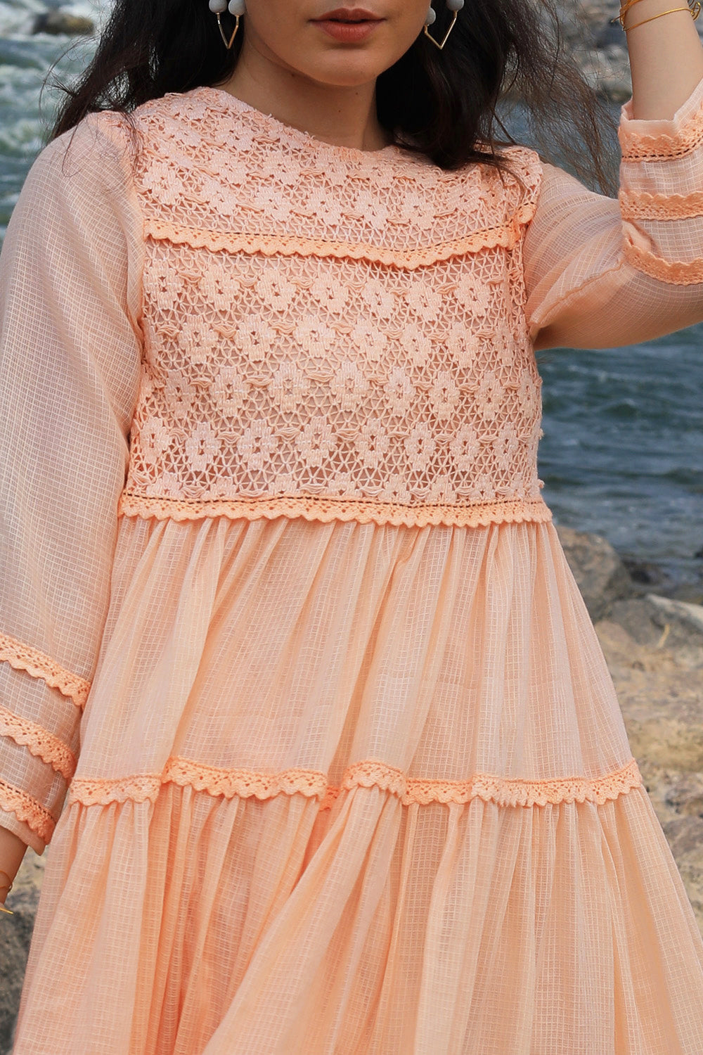 Peach Tiered Lace Dress