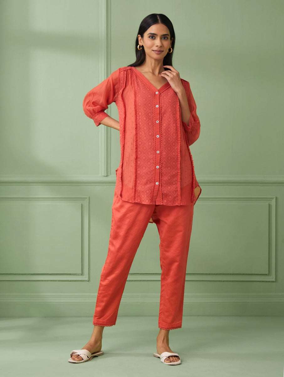 Coral Shirt with Pants (Set of 3)