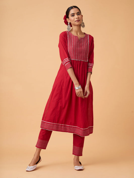 Red Zari Kurta Set