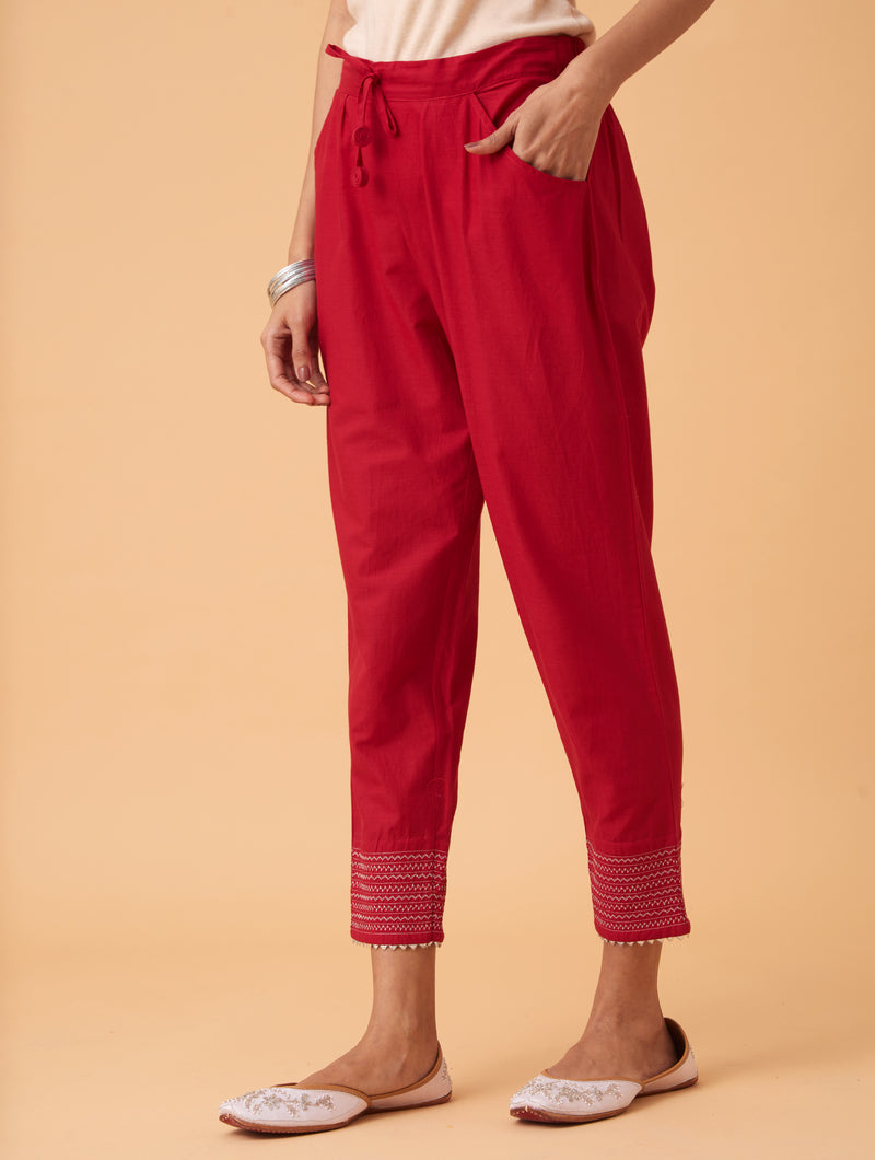 Red Pintuck Kurta Set