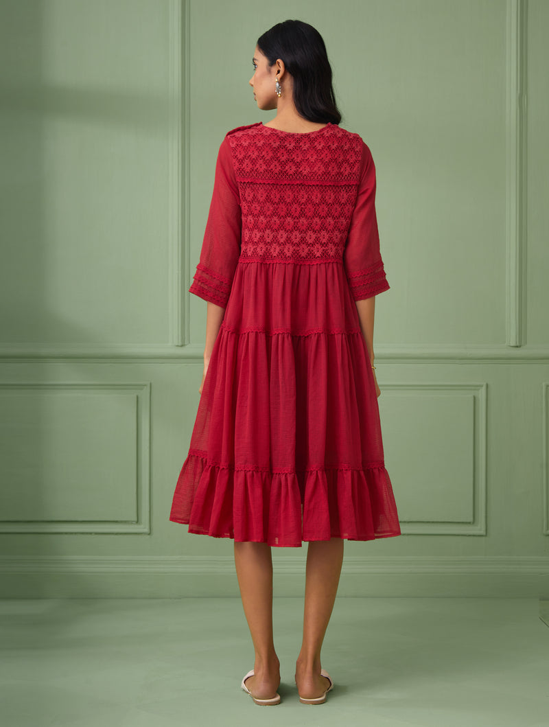 Red Tiered Lace Dress