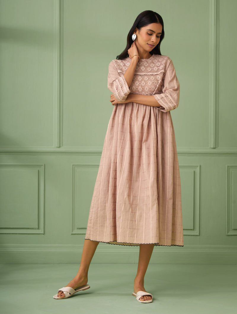 Rose Calf-Length Lace Dress