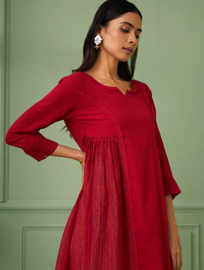 Red luxury wedding guest dresses for a rich look. Perfect flare dress for bridesmaid and all wedding occasions. This Red dress comes with a hand block printed slip. Shop now the most luxurious and comfortable dress for all occasions.  
