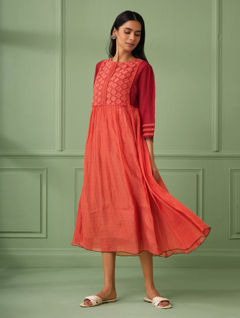 Coral-Red Maxi Dress With Slip