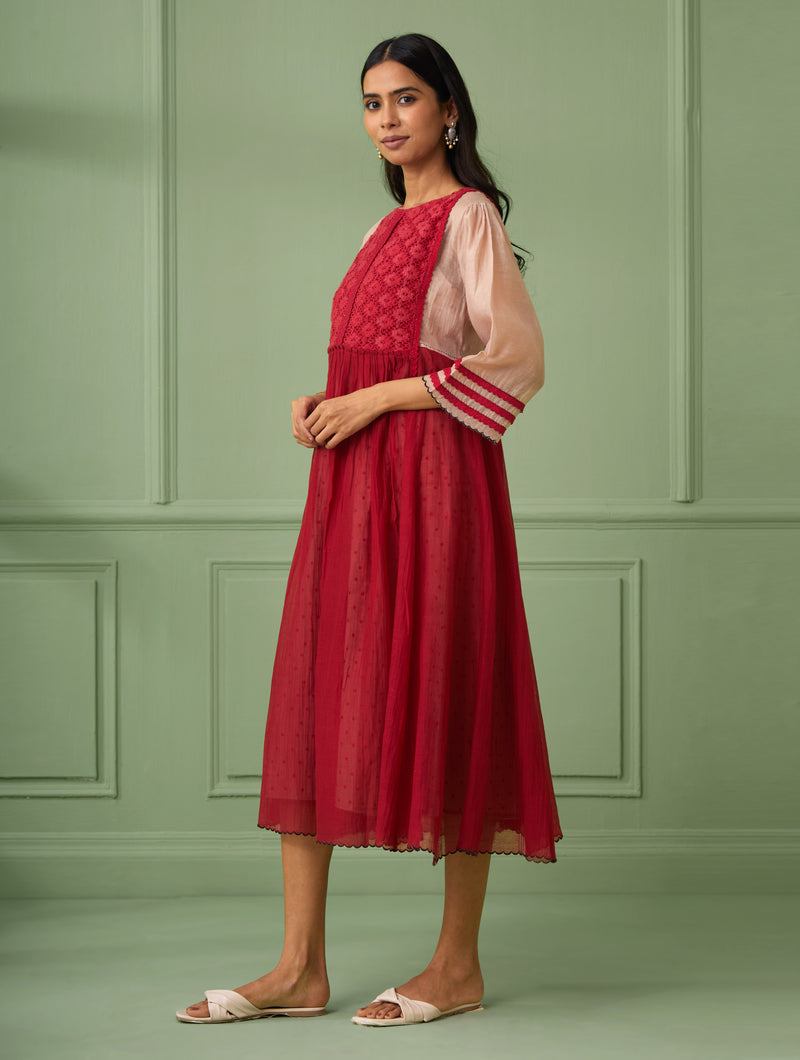 Red-Rose Maxi Dress With Slip