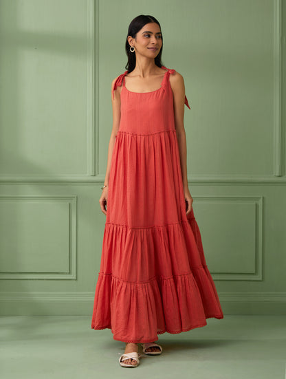 Coral Breezy Tiered Maxi Dress