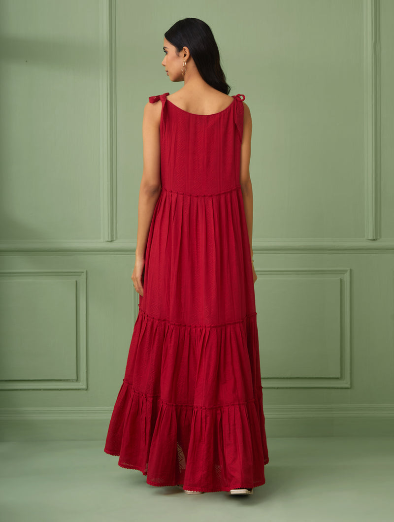 Red Breezy Tiered Maxi Dress