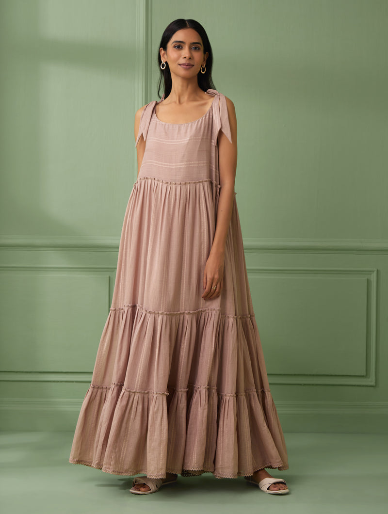 Rose Breezy Tiered Maxi Dress