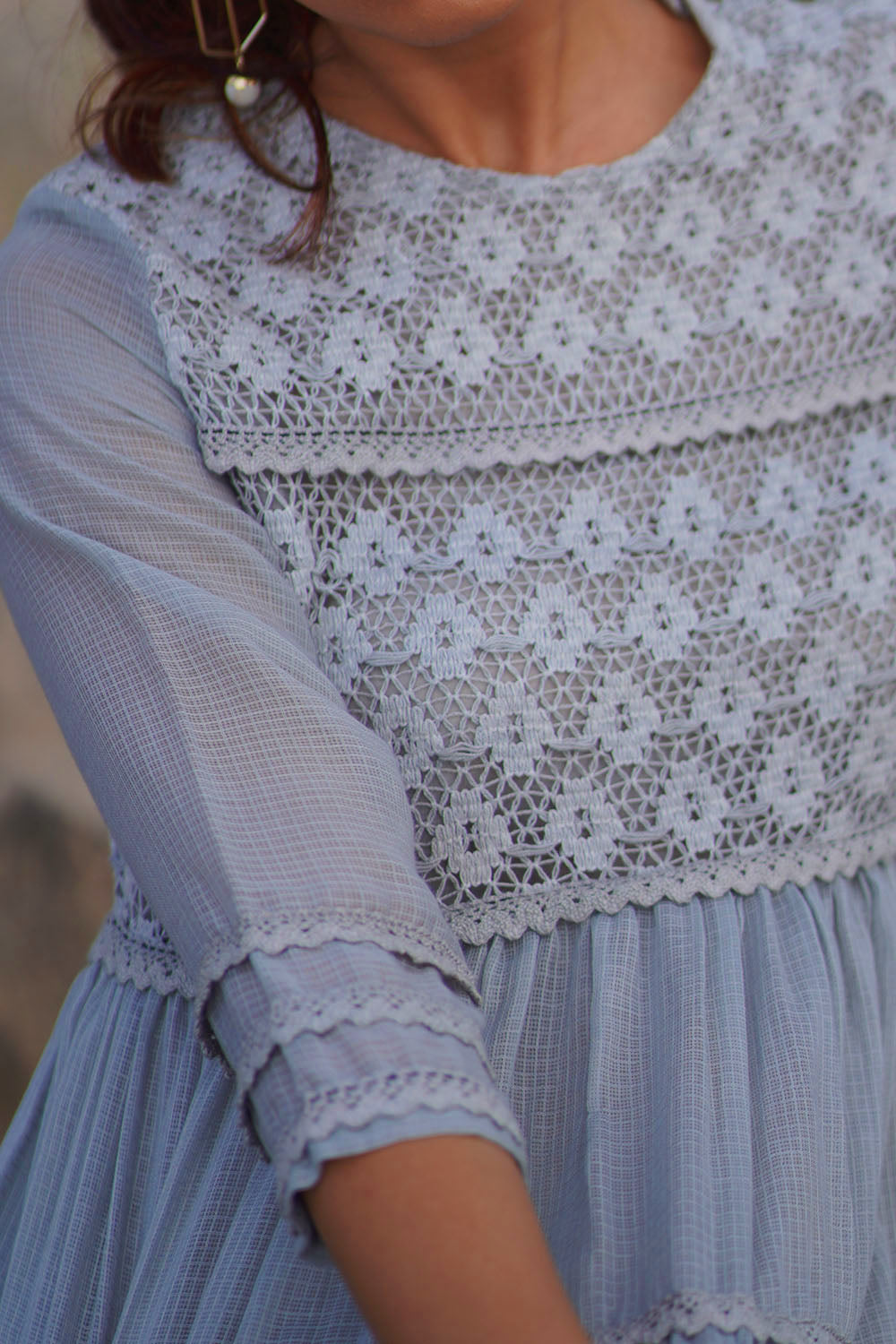 Grey Tiered Lace Dress