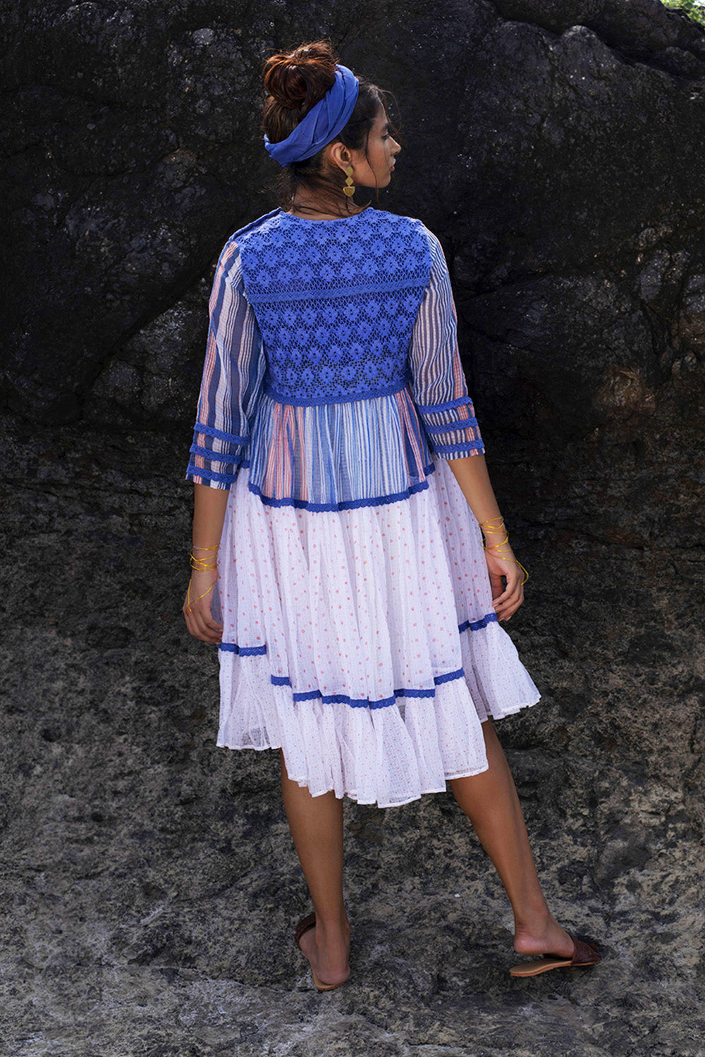 Multiprint Tiered Lace Dress