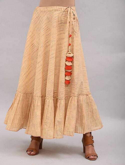 Beige Striped Cotton Skirt