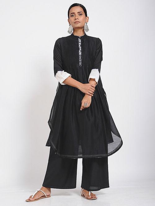 Black pintuck shibori kurta