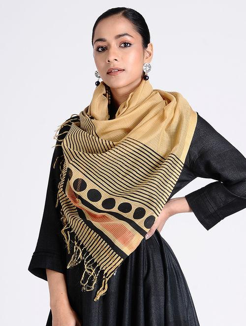 Polished looking beige stole with evenness in pattern, hand printed, traditional technique, winter season, well suits with single shaded garments, feminine look, buy online, Sonal Kabra website, shipping available in other countries