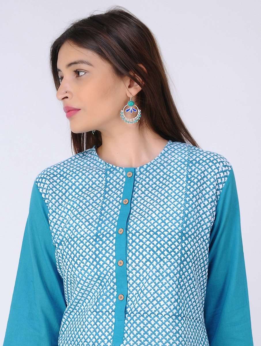 Blue high-low kurta Kurta The Neem Tree Sonal Kabra Buy Shop online premium luxury fashion clothing natural fabrics sustainable organic hand made handcrafted artisans craftsmen