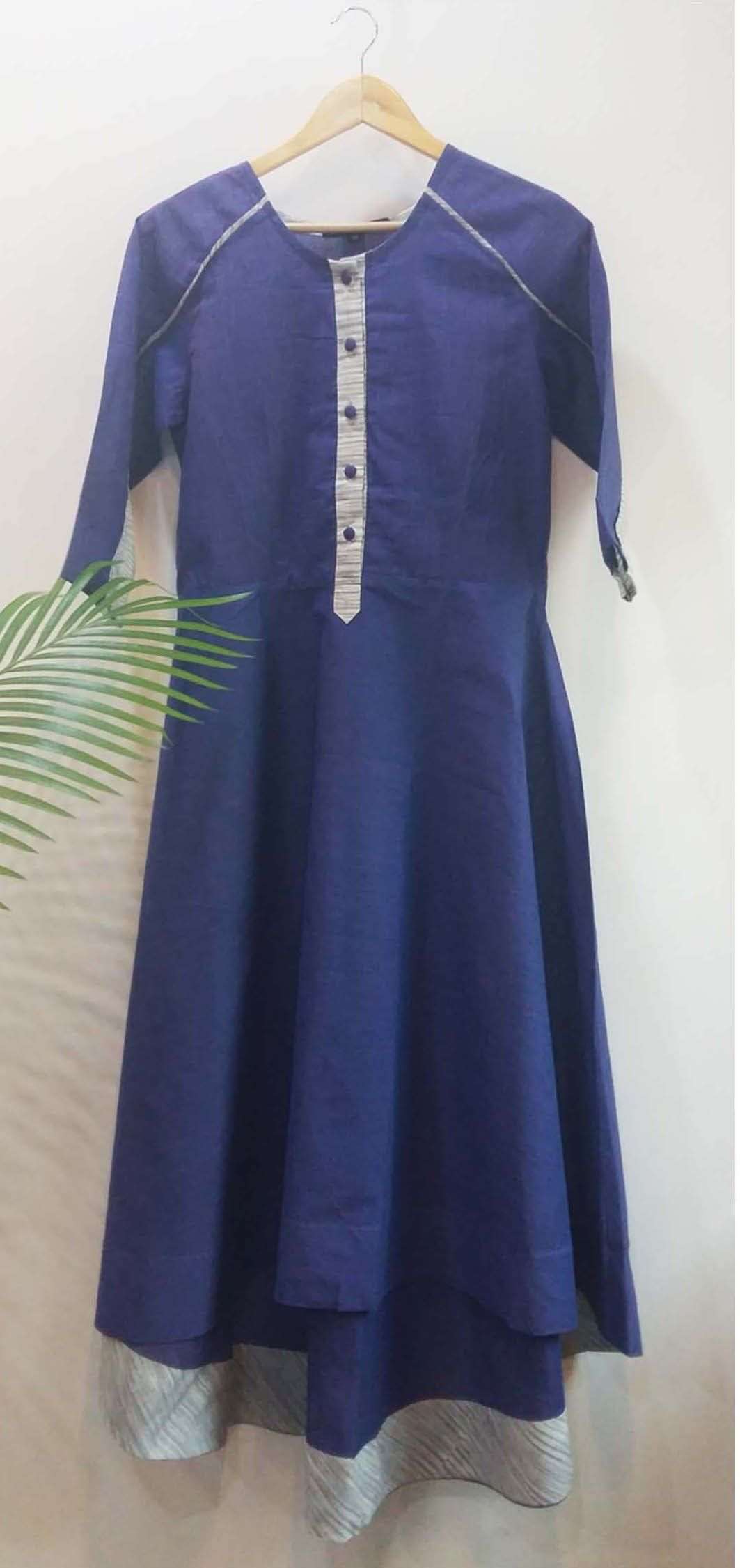 Blue high low long dress Dress The Neem Tree Sonal Kabra Buy Shop online premium luxury fashion clothing natural fabrics sustainable organic hand made handcrafted artisans craftsmen