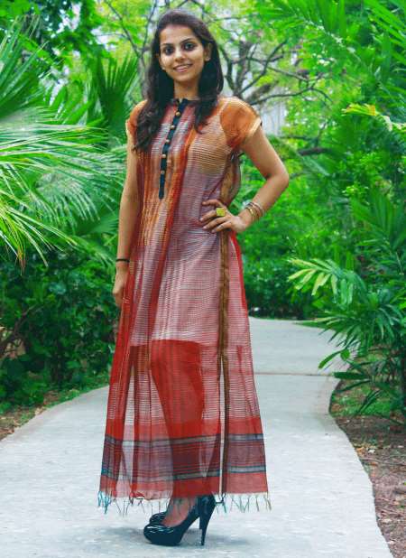 Brick red long dress Dress Sonal Kabra Sonal Kabra Buy Shop online premium luxury fashion clothing natural fabrics sustainable organic hand made handcrafted artisans craftsmen