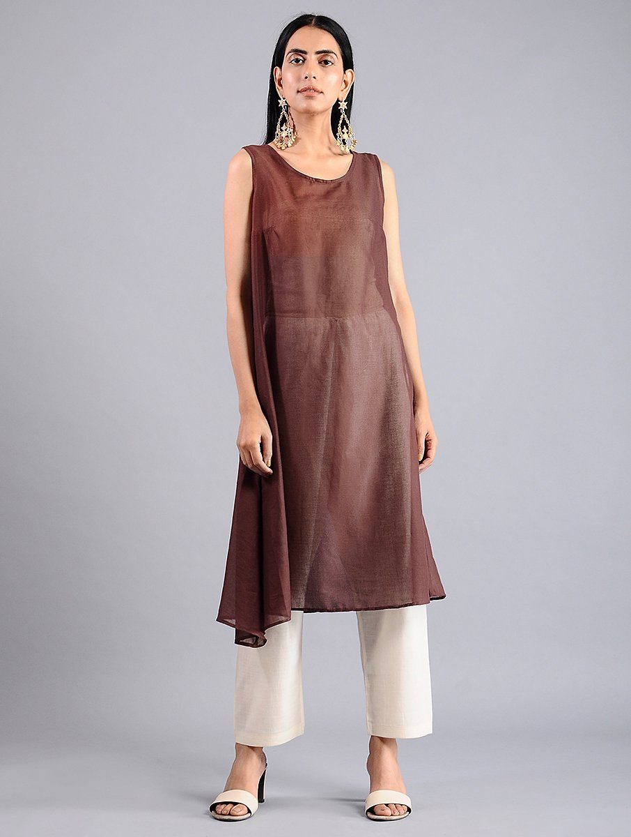 Sleeveless inner in brown, mul fabric, can be worn as it is too, cotton mul, sustainable handcrafted