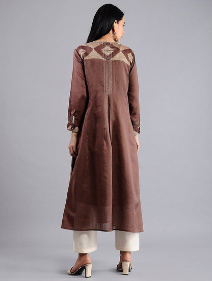 Brown shibori kurta (Set of 2) Kurta Sonal Kabra Sonal Kabra Buy Shop online premium luxury fashion clothing natural fabrics sustainable organic hand made handcrafted artisans craftsmen