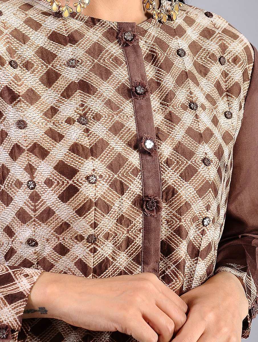 Brown shibori kurta (Set of 2) Kurta Sonal Kabra Sonal Kabra Buy Shop online premium luxury fashion clothing natural fabrics sustainable organic hand made handcrafted artisans craftsmen