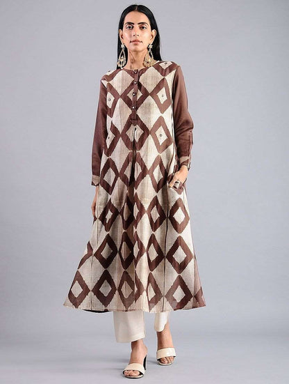 Brown shibori kurta (Set of 2) Kurta Sonal Kabra Sonal Kabra Buy Shop online premium luxury fashion clothing natural fabrics sustainable organic hand made handcrafted artisans craftsmen