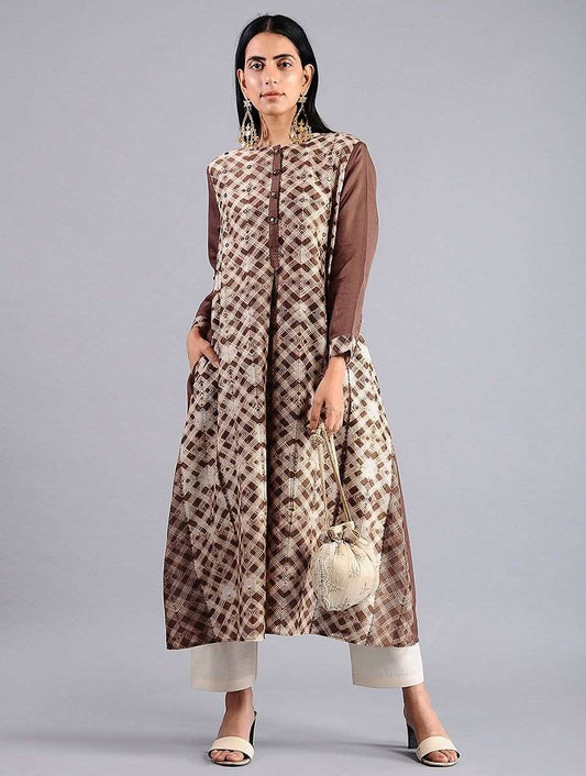 Brown shibori kurta (Set of 2) Kurta Sonal Kabra Sonal Kabra Buy Shop online premium luxury fashion clothing natural fabrics sustainable organic hand made handcrafted artisans craftsmen