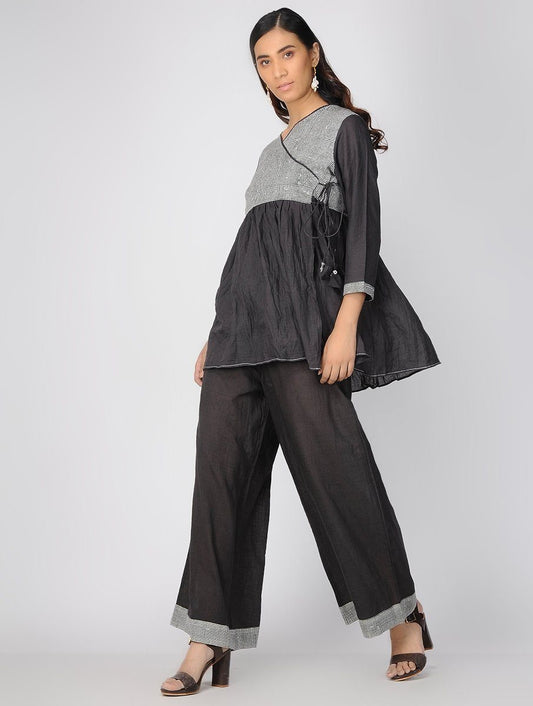 Charcoal angarakha top Top The Neem Tree Sonal Kabra Buy Shop online premium luxury fashion clothing natural fabrics sustainable organic hand made handcrafted artisans craftsmen