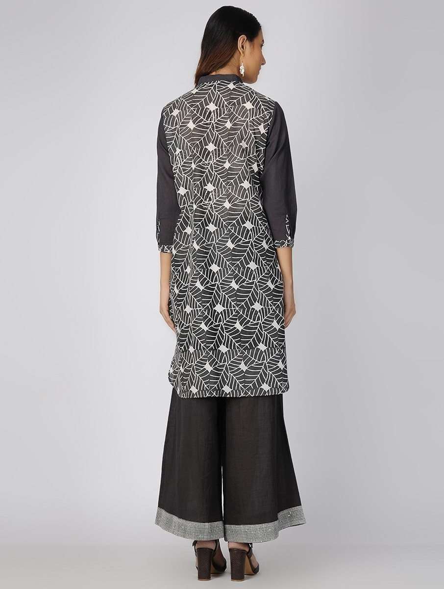 Charcoal leaf kurta Kurta The Neem Tree Sonal Kabra Buy Shop online premium luxury fashion clothing natural fabrics sustainable organic hand made handcrafted artisans craftsmen