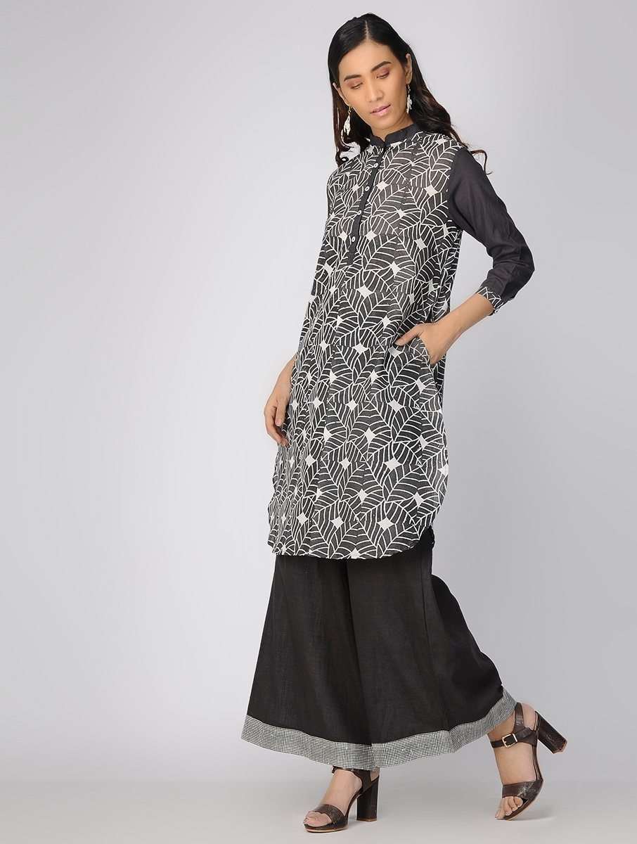 Charcoal leaf kurta Kurta The Neem Tree Sonal Kabra Buy Shop online premium luxury fashion clothing natural fabrics sustainable organic hand made handcrafted artisans craftsmen