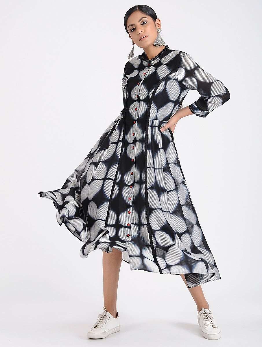 Clamp dyed shibori dress (Set of 2) Jacket dress Sonal Kabra Sonal Kabra Buy Shop online premium luxury fashion clothing natural fabrics sustainable organic hand made handcrafted artisans craftsmen