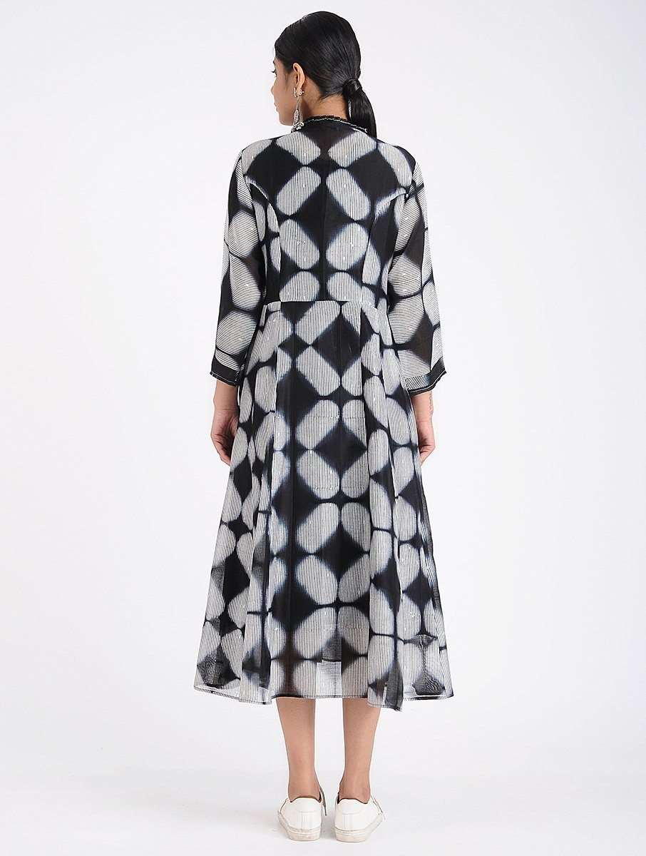 Clamp dyed shibori dress (Set of 2) Jacket dress Sonal Kabra Sonal Kabra Buy Shop online premium luxury fashion clothing natural fabrics sustainable organic hand made handcrafted artisans craftsmen