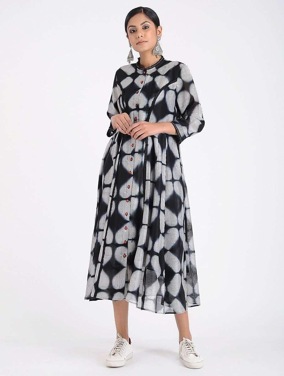 Clamp dyed shibori dress (Set of 2) Jacket dress Sonal Kabra Sonal Kabra Buy Shop online premium luxury fashion clothing natural fabrics sustainable organic hand made handcrafted artisans craftsmen