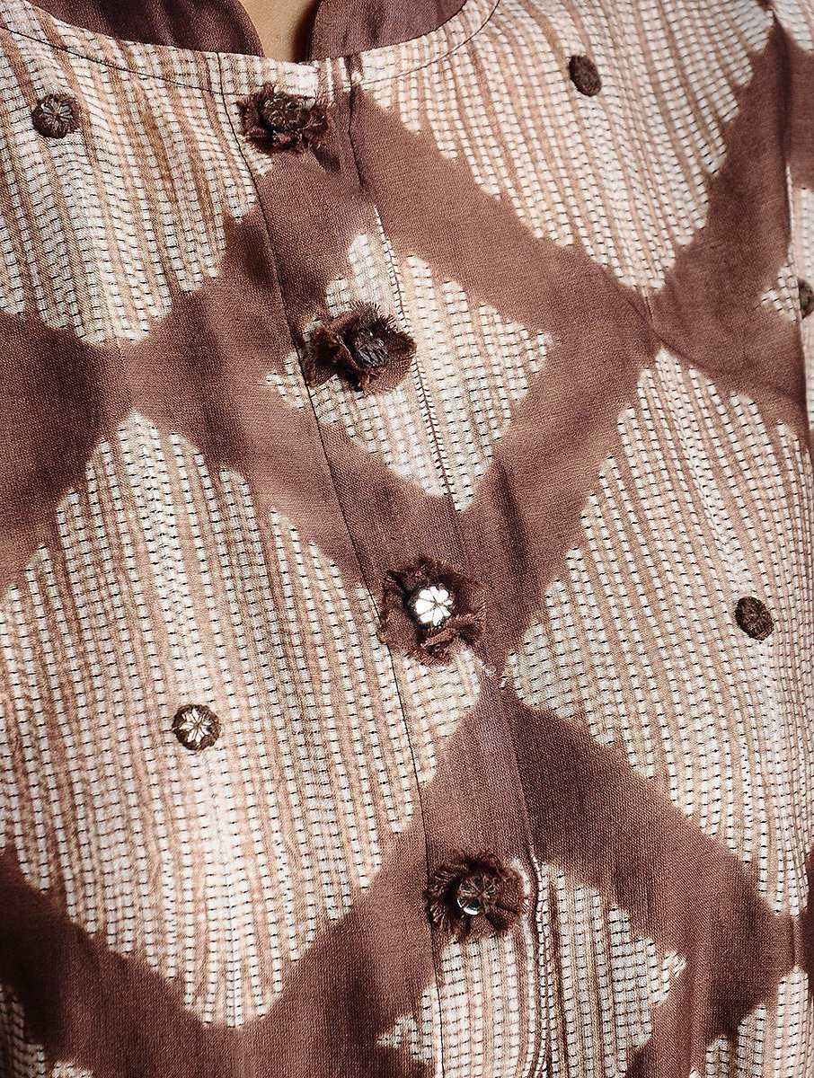 Diamond jacket dress in Brown (Set of 2) Jacket dress Sonal Kabra Sonal Kabra Buy Shop online premium luxury fashion clothing natural fabrics sustainable organic hand made handcrafted artisans craftsmen