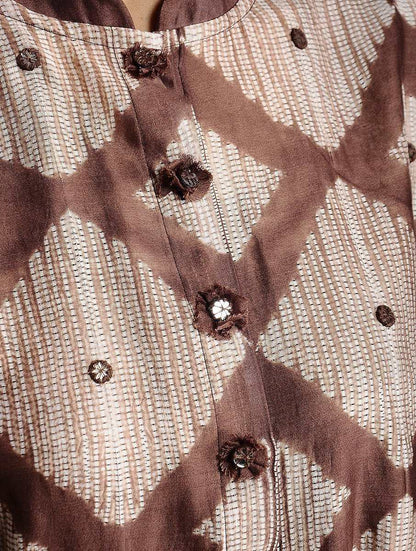 Diamond jacket dress in Brown (Set of 2) Jacket dress Sonal Kabra Sonal Kabra Buy Shop online premium luxury fashion clothing natural fabrics sustainable organic hand made handcrafted artisans craftsmen
