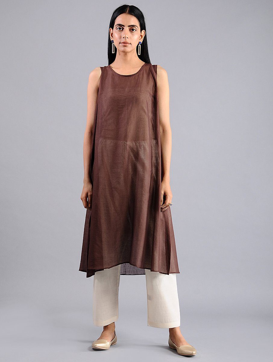 Diamond jacket dress in Brown (Set of 2) Jacket dress Sonal Kabra Sonal Kabra Buy Shop online premium luxury fashion clothing natural fabrics sustainable organic hand made handcrafted artisans craftsmen