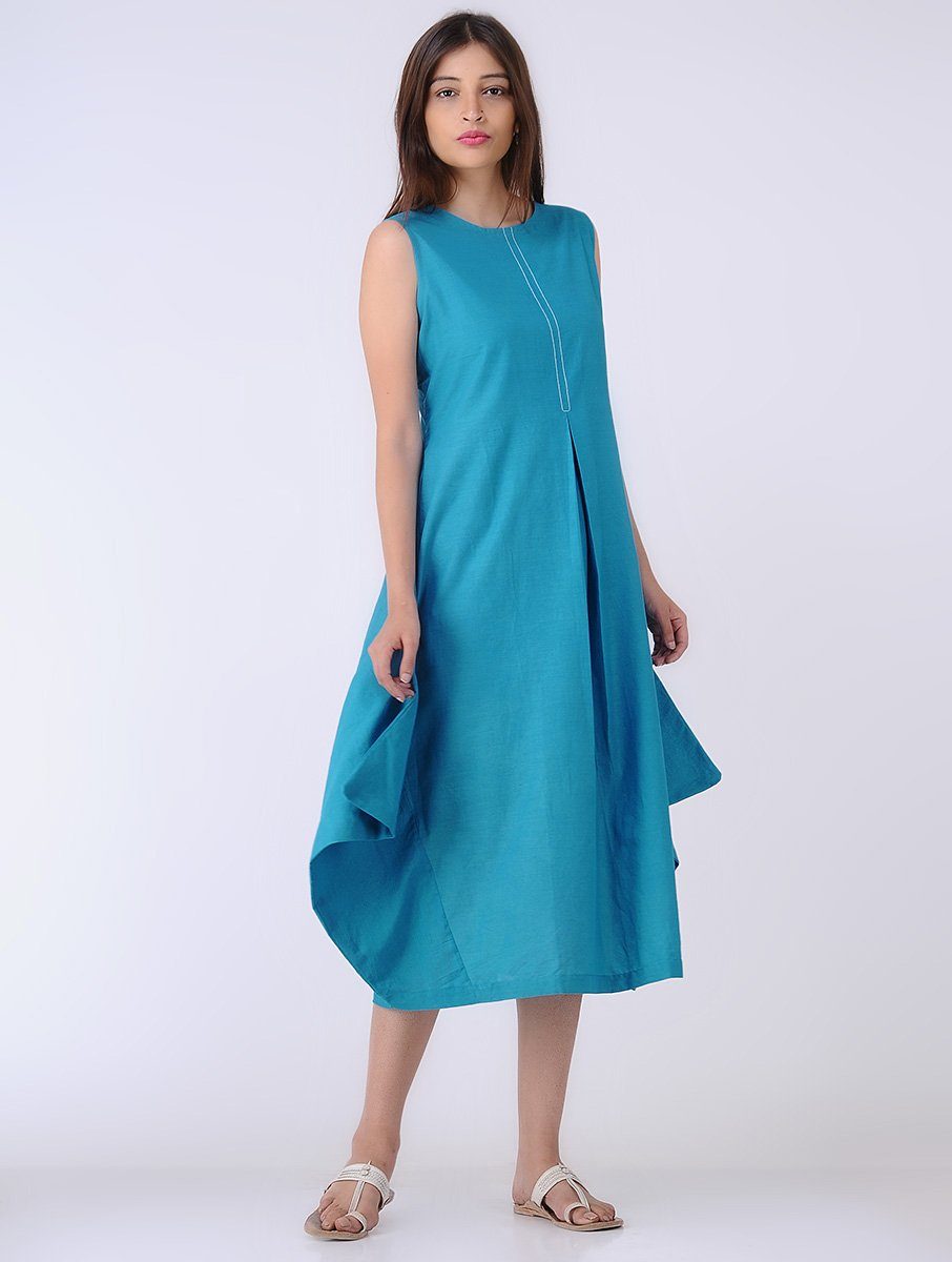 Drape dress - Blue Dress The Neem Tree Sonal Kabra Buy Shop online premium luxury fashion clothing natural fabrics sustainable organic hand made handcrafted artisans craftsmen