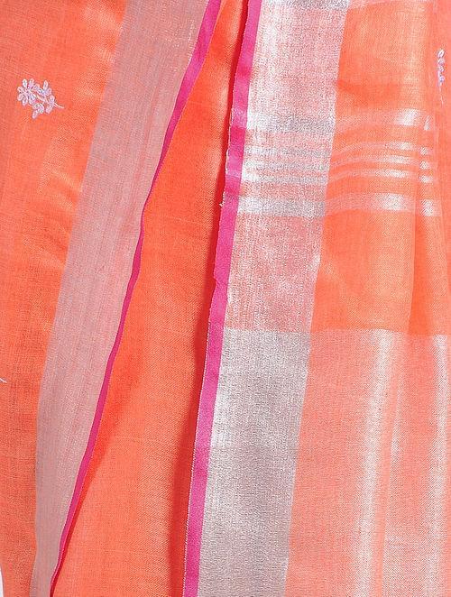Bhagalpuri orange linen saree