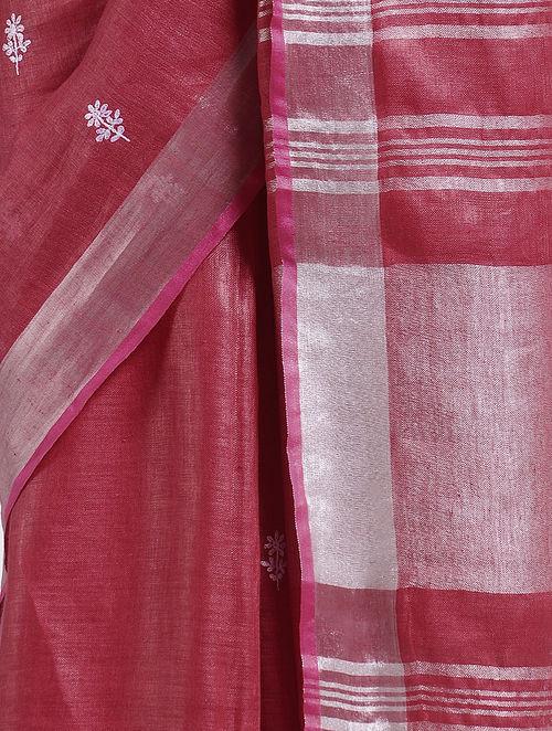 Embellished sindoori red saree with natural shine elegant look, in vadodara, ahmedabad, chanderi , overlaying of silver strips, affordable price